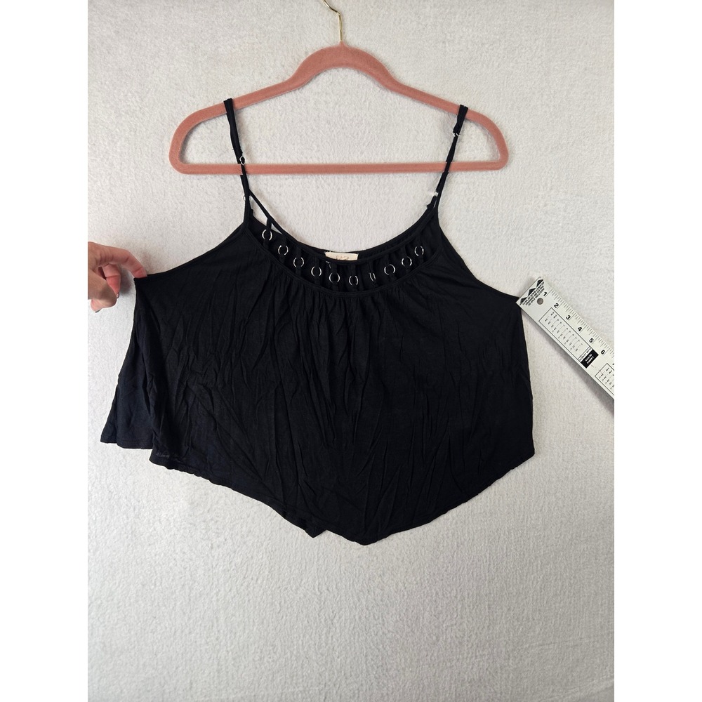 E M Women Cami Tank Top Size L Metal Ring Detail Handkerchief Hem Black